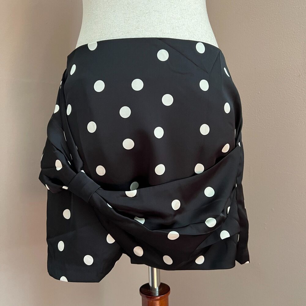 En Saison Polka Dot Bow Mini‎ Skirt Black White NWT Size L Parisian French Girl
